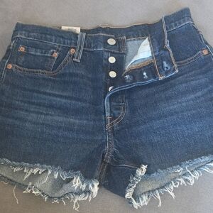 Levi's 501 Dark Blue Frayed High Rise Jean Shorts Size 28 new